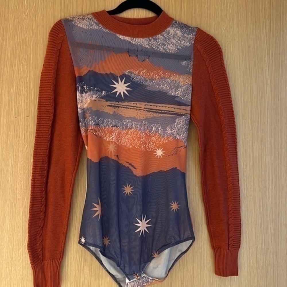 Free People Rising Sun Watercolor Tribal Bohemian Bodysuit  XS NWOT